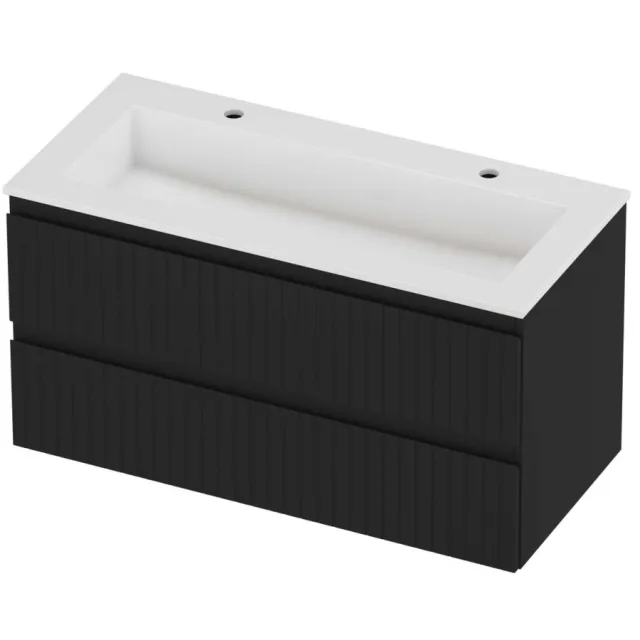 Proline Aristo Badmeubelset Polystone Elegant Gefreesd 100x46x54 cm Glans Wit Mat Zwart
