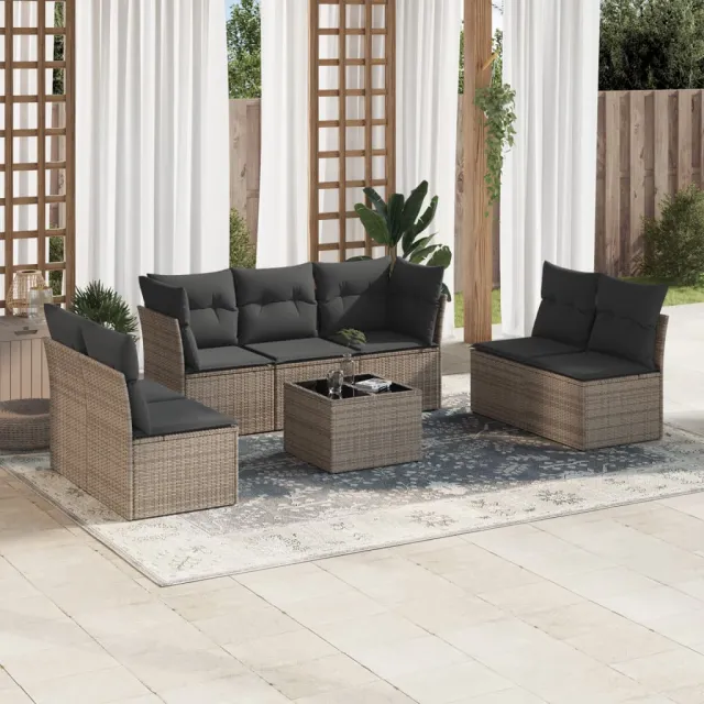 vidaXL 8-delige Loungeset met kussens poly rattan grijs, foto 2