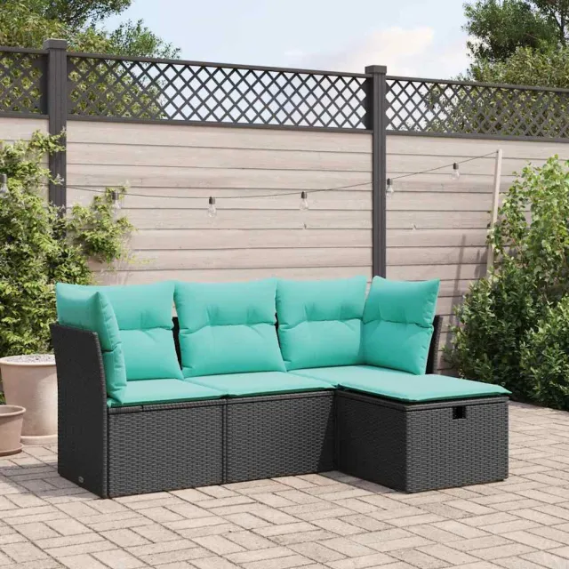 vidaXL 4-delige Loungeset met kussens poly rattan zwart, foto 2