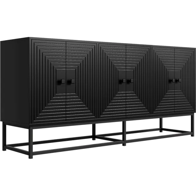 Ropilly Dressoir - 160 x 38 x 75,5 cm - 3 dubbele deuren zonder legplanken - mat zwart spaanplaat - voor woonkamer, eetkamer of kantoor