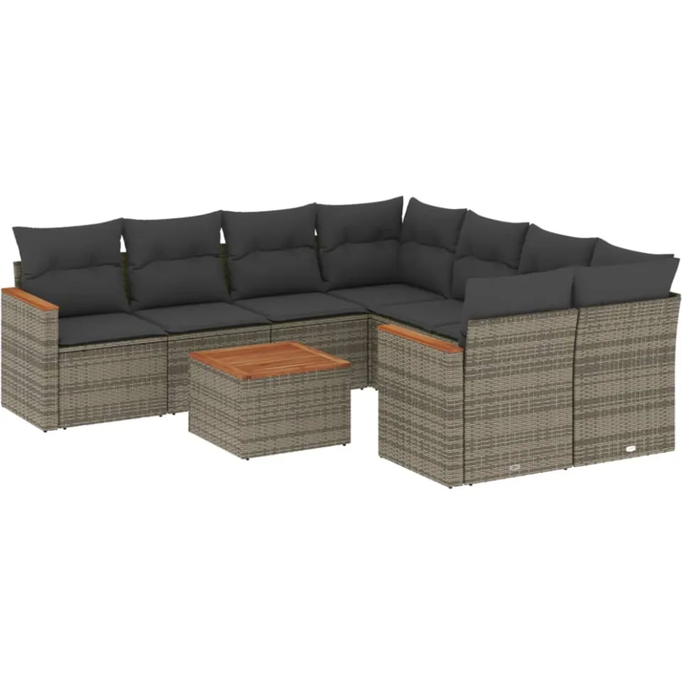 vidaXL 9-delige Loungeset met kussens poly rattan grijs, foto 3