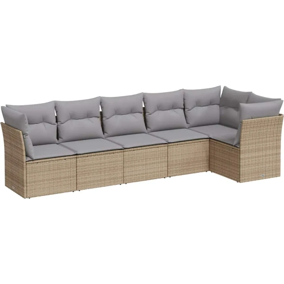 vidaXL 6-delige Loungeset met kussens poly rattan beige