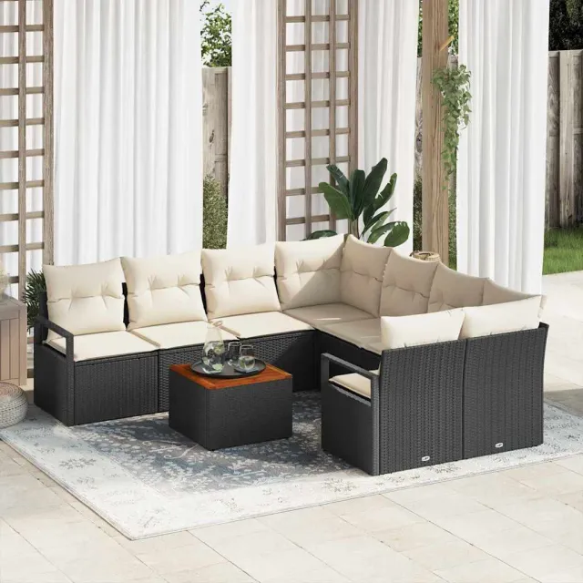 vidaXL Tuinbankenset 9 st Zwart poly rattan, foto 2
