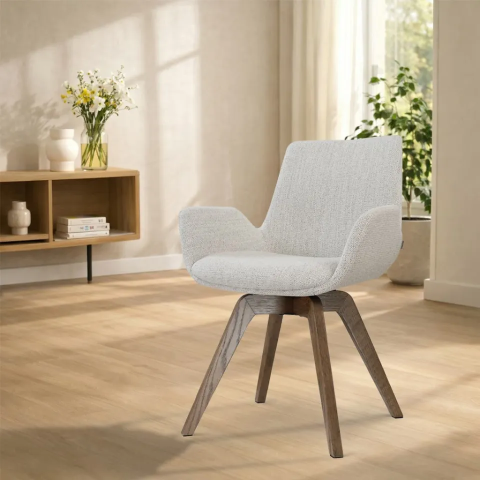 Nolon Noor-Eef draaibare eetkamerstoel beige gemêleerd - walnoot houten onderstel, foto 2