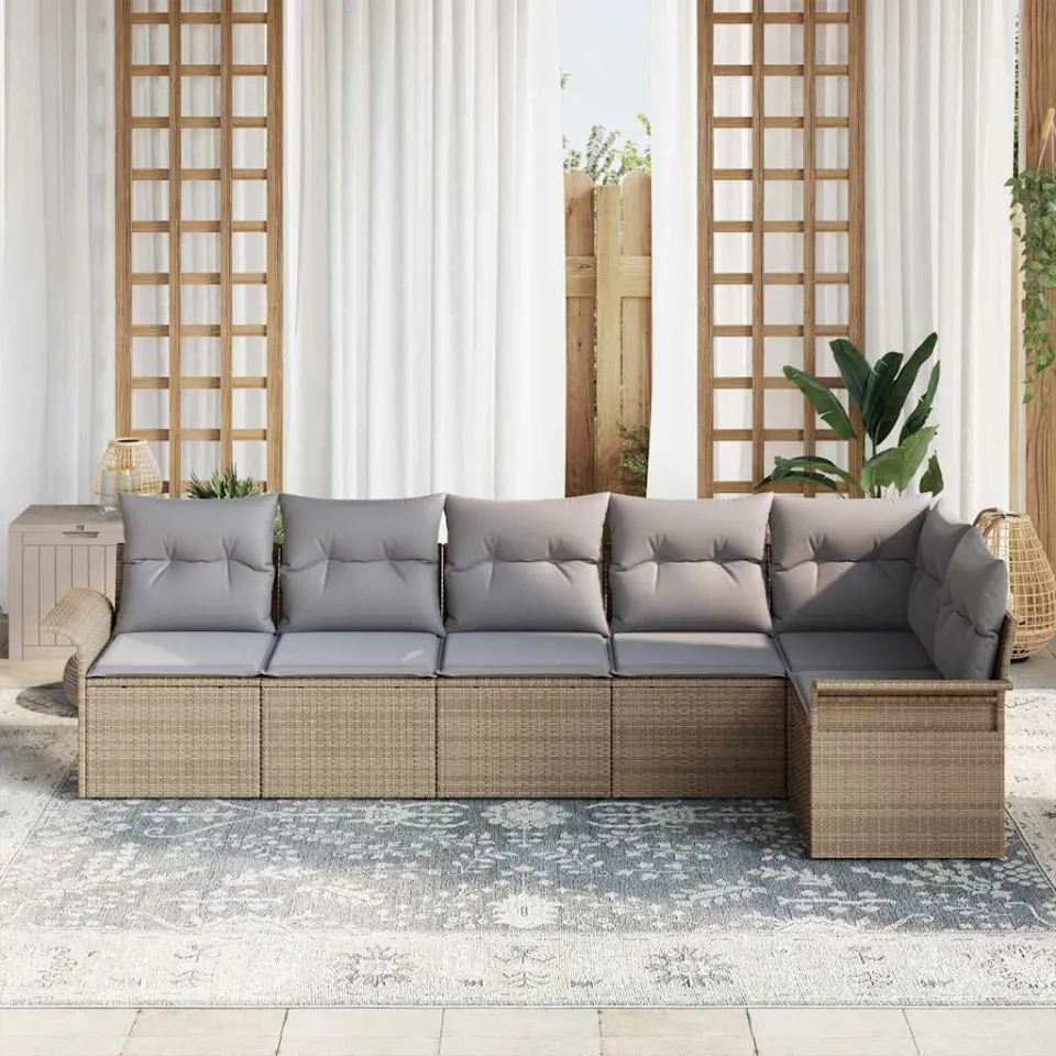 vidaXL Tuin Sofa Set 6 st Beige poly rattan, foto 2