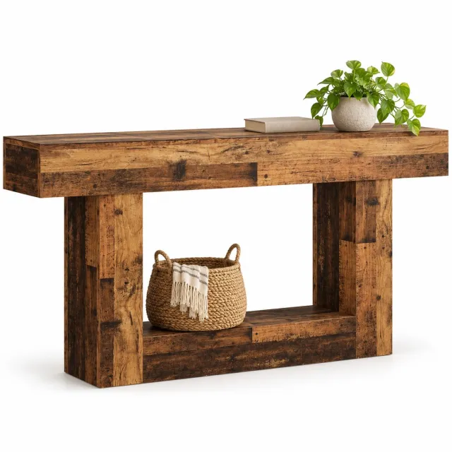 DMG Supply landelijke sidetable met 2 niveaus, 160 x 30 x 82 cm, rustiek bruin