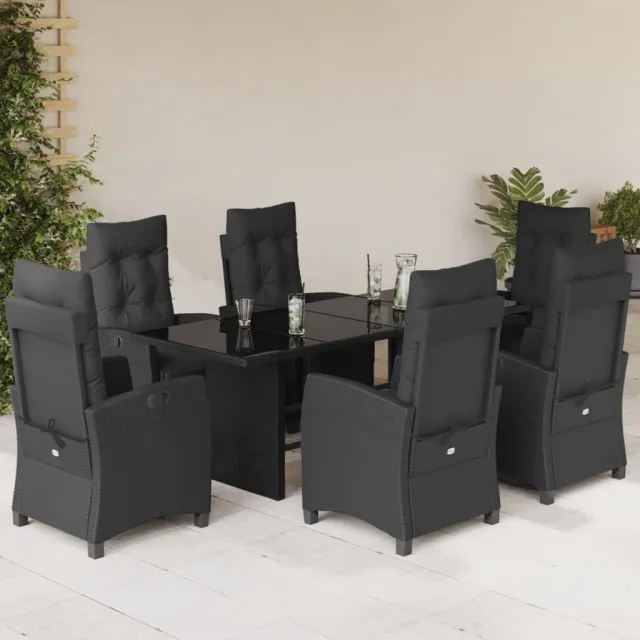 vidaXL 7-delige Tuinset met kussens poly rattan zwart, foto 2