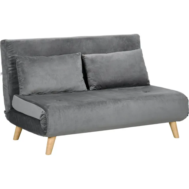 SONNENH HOMCOM 2-zits slaapbank - 130 x 78 x 79 cm - bedfunctie - opklapbaar - verstelbare rugleuning - grijs met fluwelen look - woonkamer