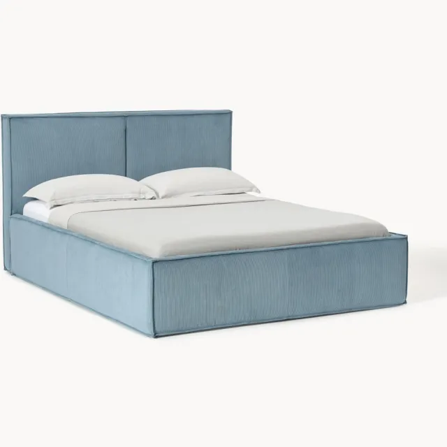Westwing Collection Corduroy gestoffeerd bed Dream met opbergruimte Blauw