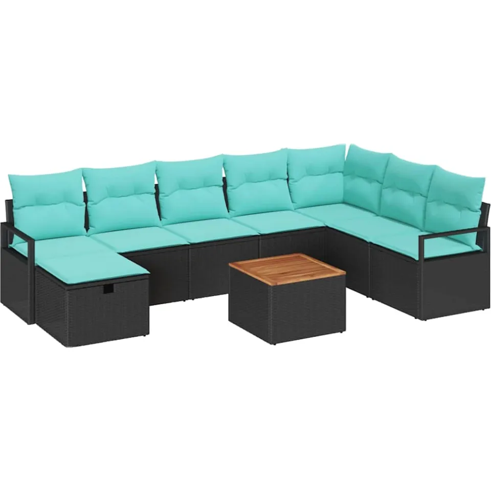 vidaXL Tuinbankenset 9 st Zwart poly rattan