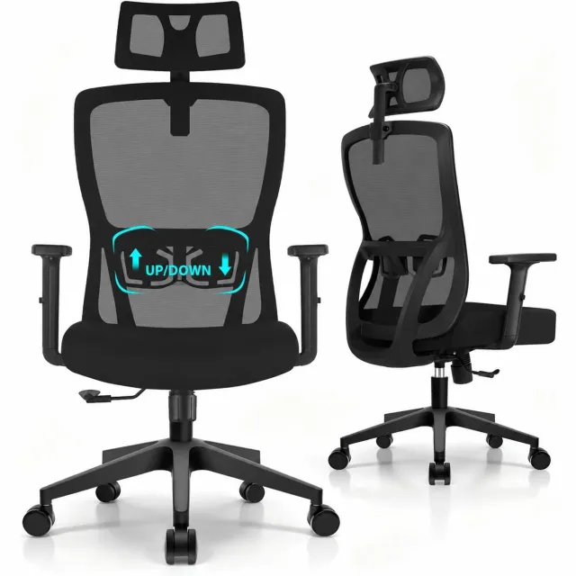 Durrafy Bureaustoel met Verstelbare Hoofdsteun – Ergonomische Bureaustoel met Ademende Mesh Rugleuning – Bureaustoelen voor Volwassenen – Belastbaar tot 200 kg – Computerstoel voor Thuiswerkplek en Kantoor D01