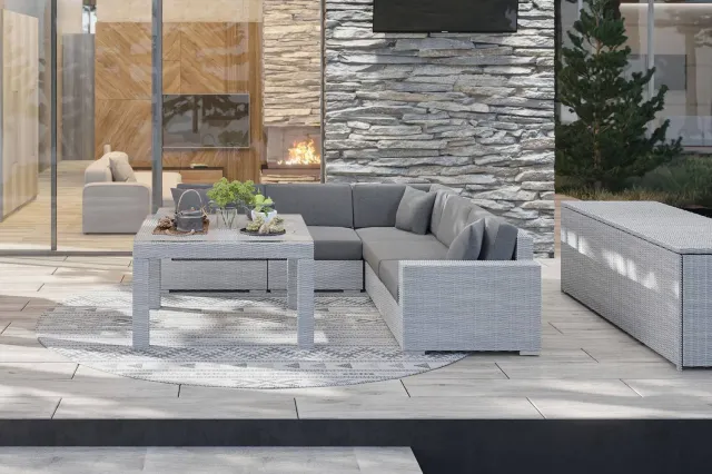 Oltre Milano III - Witte polyrattan hoekloungeset - 5 zitplaatsen - Met tafel