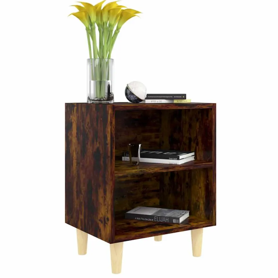 vidaXL Nachtkastje met houten poten 40x30x50 cm gerookt eikenkleurig