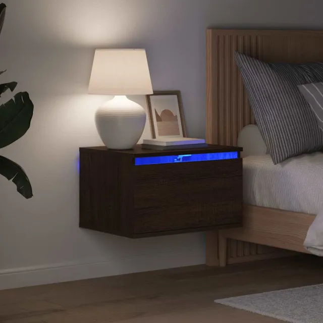 vidaXL Nachtkastjes met LED's 2 st wandgemonteerd bruin eikenkleur, foto 2