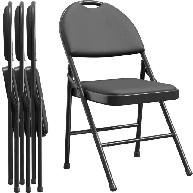 Happiq Set van 4 Opvouwbare Stoelen - Stapelbaar Comfort design met Rugleuning - voor feesten en kantoor - Zwart PU Leer en Metaal - Beige
