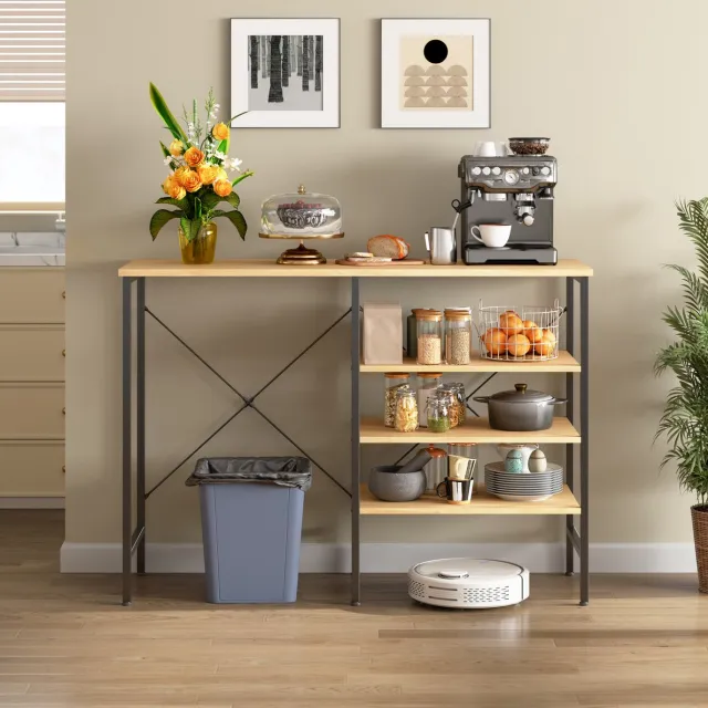 REDOM Ablagetisch - Organizer Tisch met X-vormige versteviging - Vrij te combineren legplanken - Metaal en MDF - Zwart en naturel - 120 x 40 x 85,5 cm Zwart+Naturel