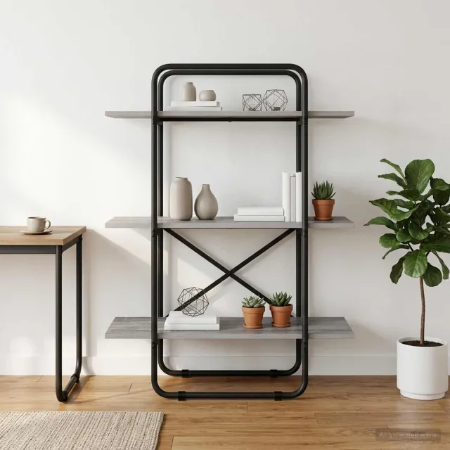 vidaXL Boekenrek 3-laags 60 x 35 x 105 cm PB Grijs Sonoma, foto 2