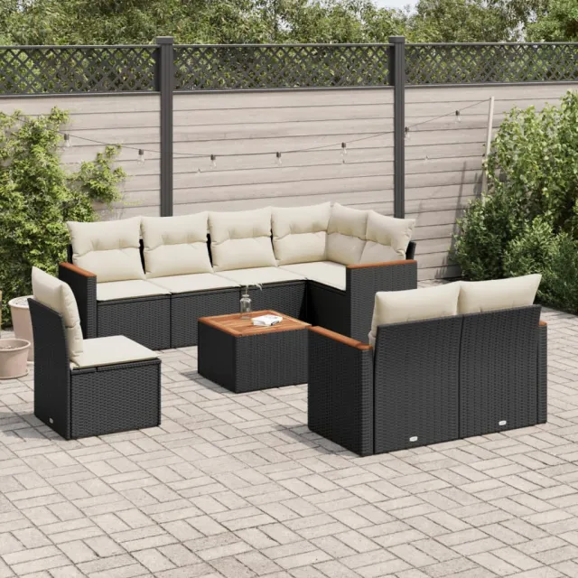 vidaXL 9-delige Loungeset met kussens poly rattan zwart, foto 2