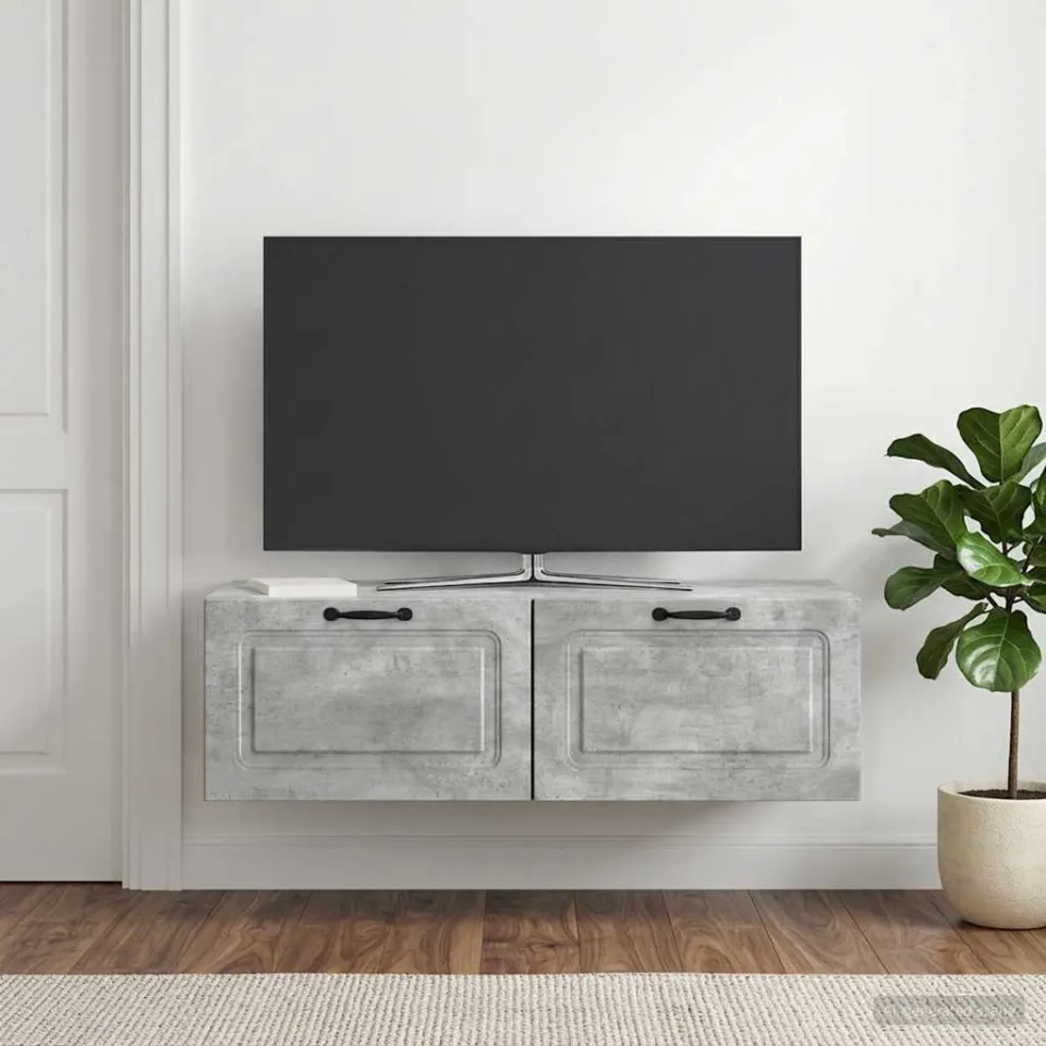 vidaXL Wandbeugel TV-kast Betongrijs 98 x 41 x 30 cm Bewerkt hout grijs, foto 4