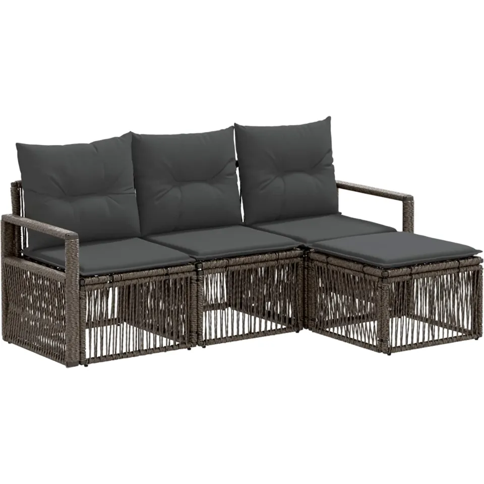 vidaXL Tuinbankenset 4 st 4-zits Grijs poly rattan, foto 3