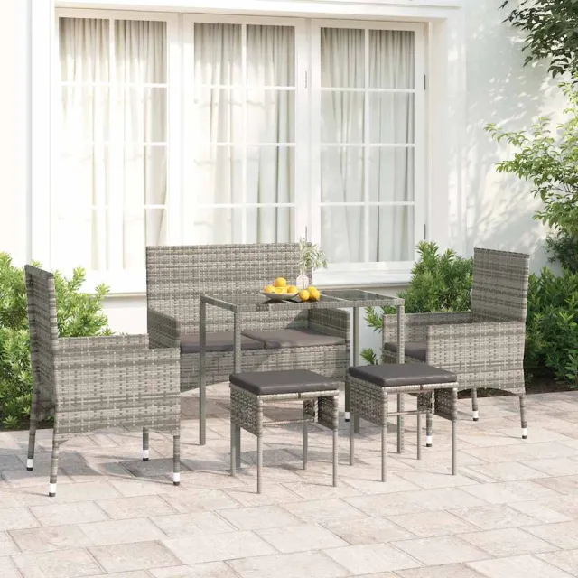 vidaXL 6-delige Loungeset met kussens poly rattan grijs, foto 2