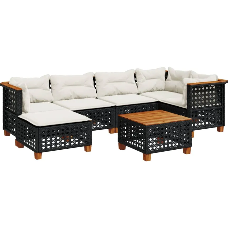 vidaXL 7-delige Loungeset met kussens poly rattan zwart, foto 4