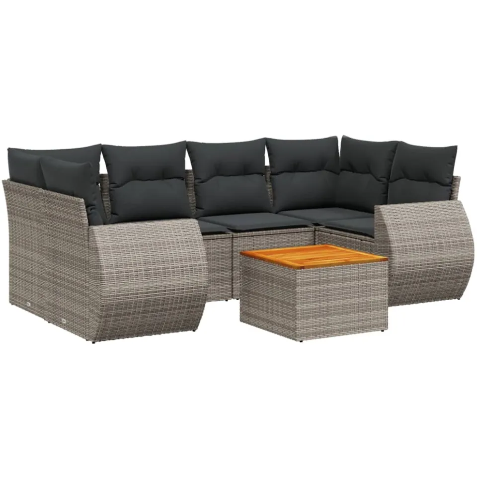 vidaXL 7-delige Loungeset met kussens poly rattan grijs, foto 3