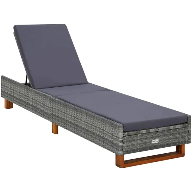 vidaXL Ligbed met kussen poly rattan grijs