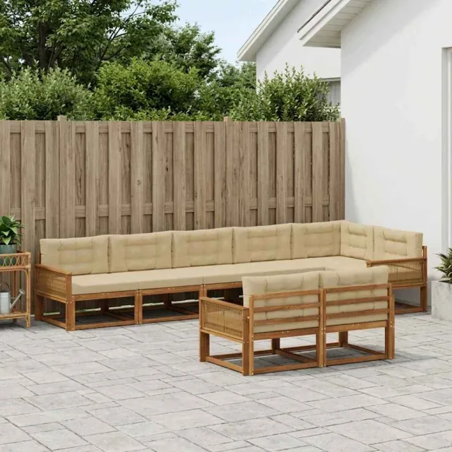 vidaXL Buiten bankenset 8 st 8-zits Natuurlijk en Beige Bruin