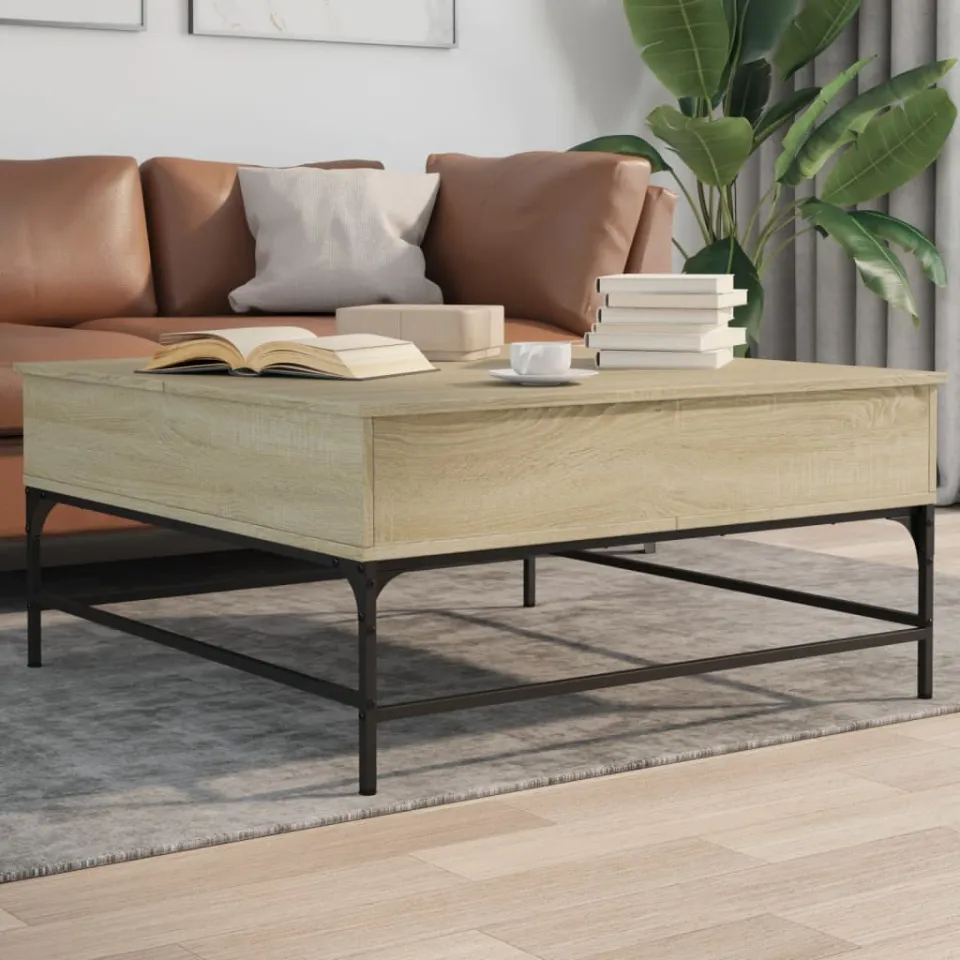 vidaXL Salontafel 95x95x45 cm bewerkt hout en metaal sonoma eikenkleur, foto 3