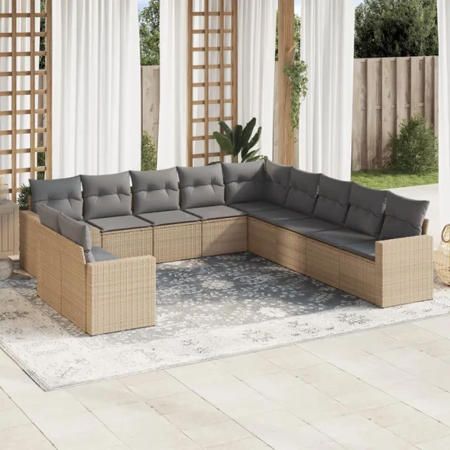 vidaXL 11-delige Tuinset met kussens poly rattan beige, foto 2