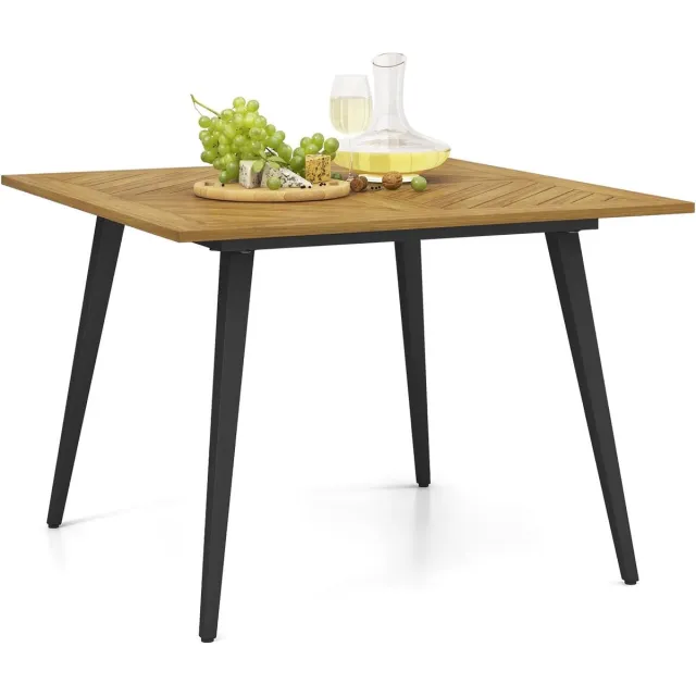 KOMFOTTEU Tuintafel met 5 cm schermgat, eettafel van acaciahout, houten tafel voor 4 personen, terrastafel voor tuin, achtertuin, veranda Naturel