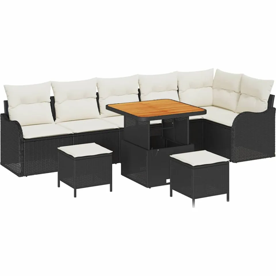 vidaXL Tuinbankenset 9 st Zwart poly rattan