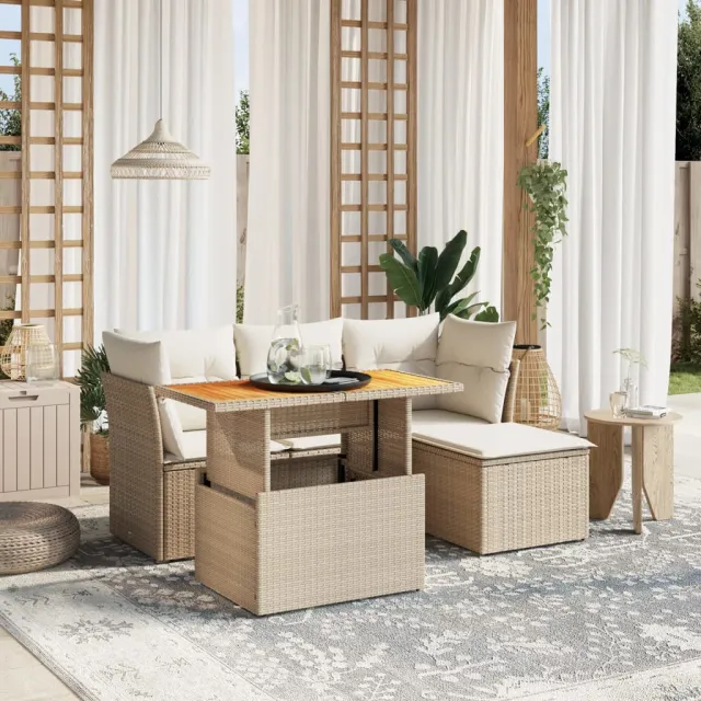 vidaXL 6-delige Loungeset met kussens poly rattan beige, foto 2