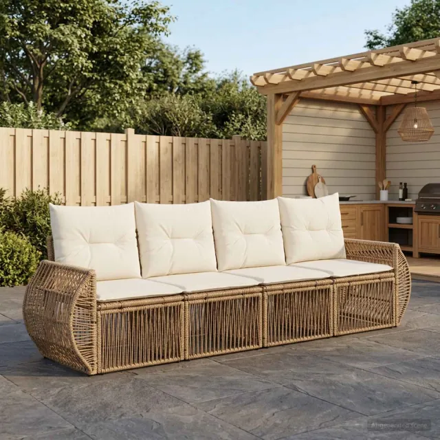 vidaXL Tuinbankenset 4 st 4-zits Beige en Crème Wit poly rattan, foto 2