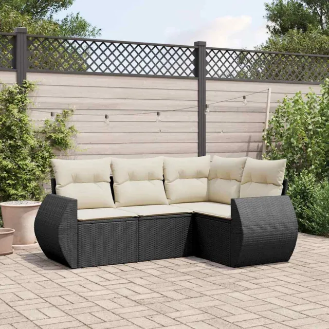 vidaXL 4-delige Loungeset met kussens poly rattan zwart, foto 2