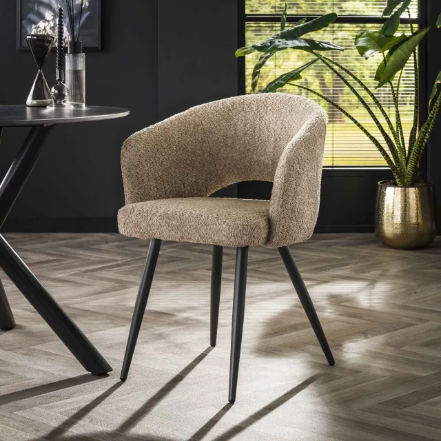 Giga Living Giga Meubel Eetkamerstoel Salon Tissee - Zand Bouclé - Set van 2