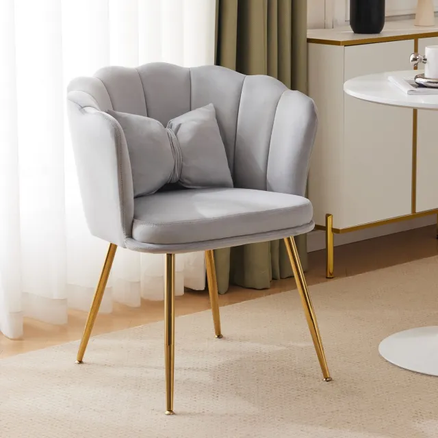 MODFU Fauteuil - Bloemvormige Rugleuning - Inclusief Kussen - Velvet - Grijs - 63 × 58 × 77 Cm