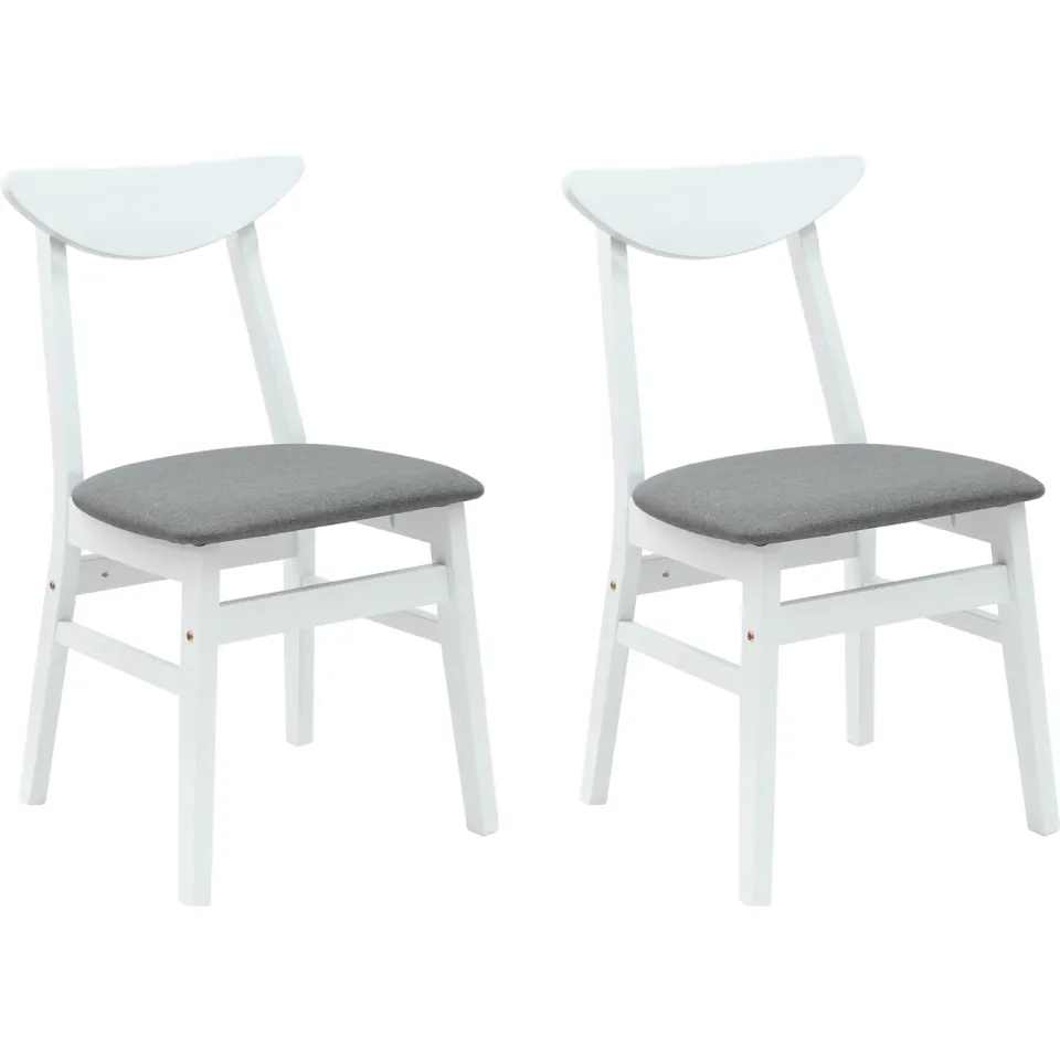 vidaXL Eettafelstoelen 2 st Massief Rubberhout Wit 42 x 47.5 x 81 cm