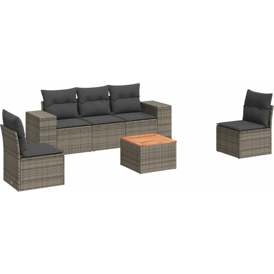 vidaXL 6-delige Loungeset met kussens poly rattan grijs, foto 3