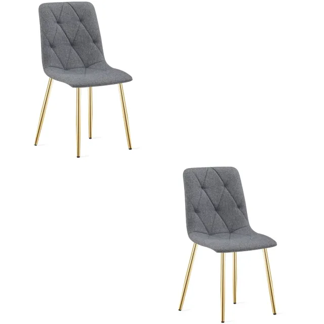 LEOBERT LIBRA Eetkamerstoelen – Set van 2 – Grijs Stof – Goudkleurige Metalen Poten – Comfortabele Gestoffeerde Zitting – Modern Design – Voor Woonkamer, Keuken en Eetkamer – Max. 110 kg per Stoel