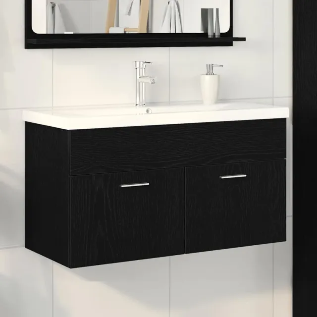 vidaXL Badkamerkast Zwart Eiken 90 x 38,5 x 46 cm Bewerkt hout, foto 2