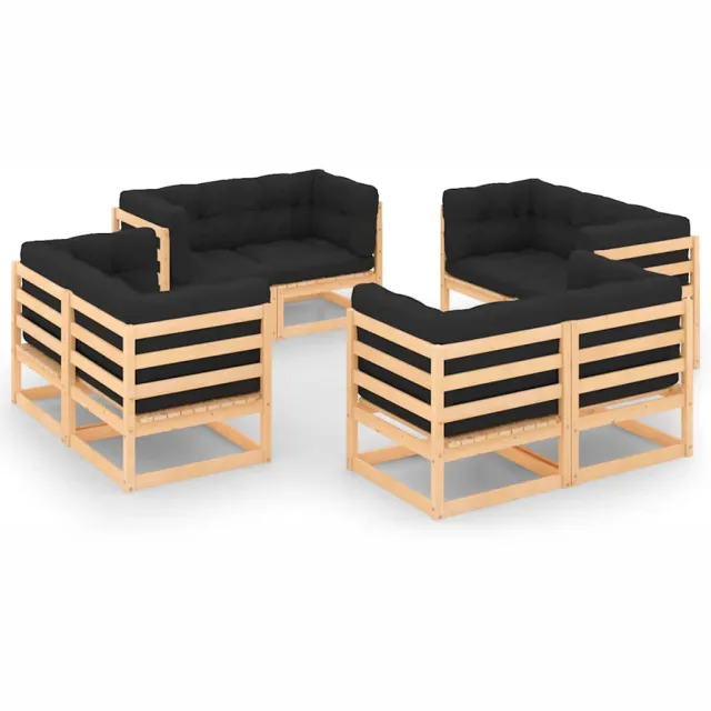 vidaXL 8-delige Loungeset met kussens massief grenenhout anthraciet, foto 2