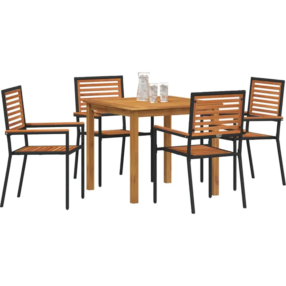 vidaXL Tuin eettafelset 5 st Zwart Massief Acaciahout