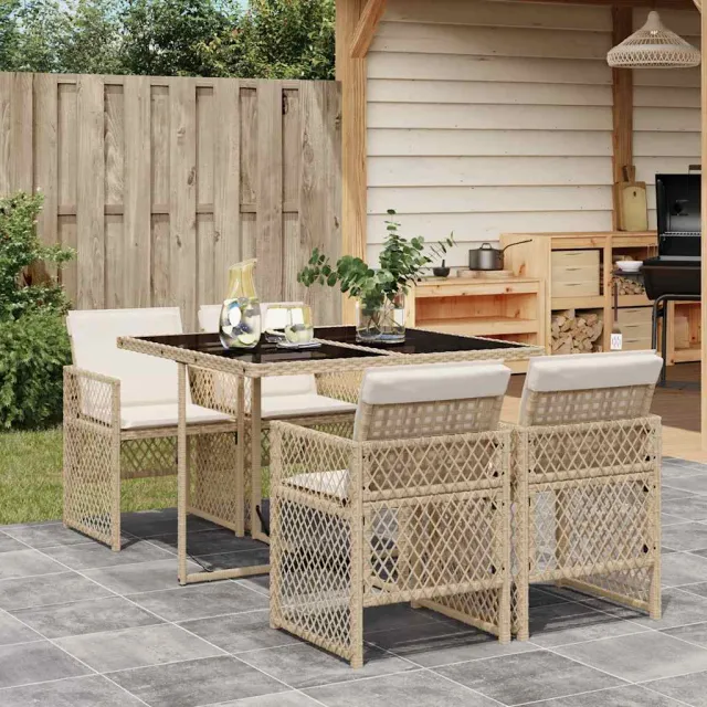 vidaXL 5-delige Tuinset met kussens poly rattan beige, foto 2