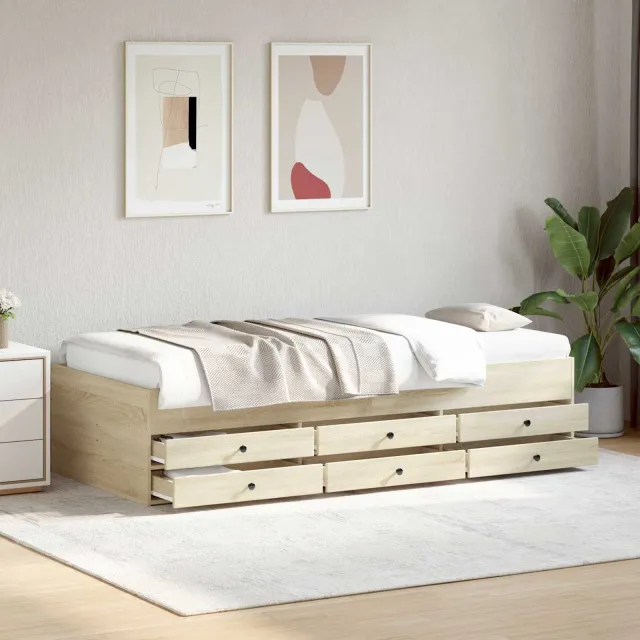 vidaXL Bedframe met opslag Sonoma Eiken 80 x 200 cm Bewerkt hout Bruin
