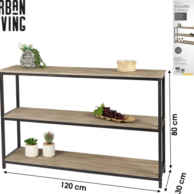 Urban Living BOEKENKAST 3 PLANKEN 120X30XH80CM bruin