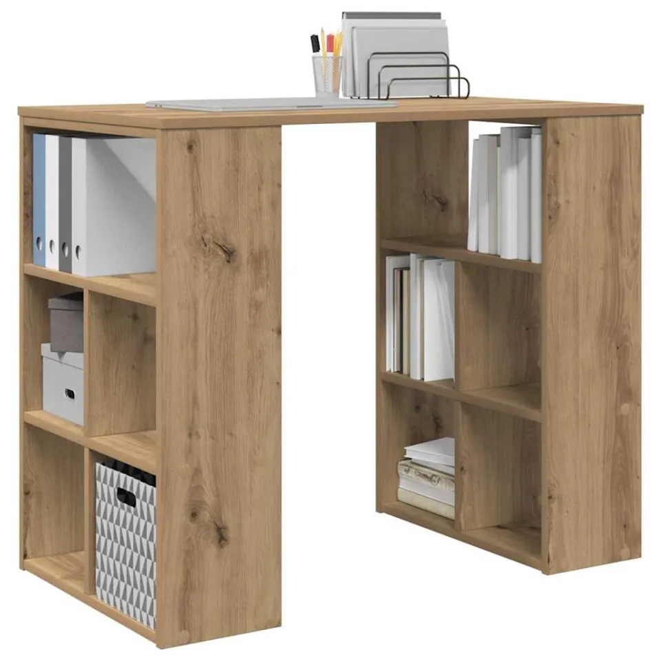 vidaXL Bureau Artisan Eiken 90 x 50 x 75 cm Bewerkt hout, foto 3