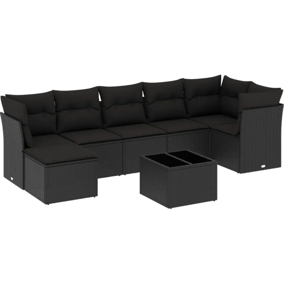 vidaXL 8-delige Loungeset met kussens poly rattan zwart, foto 3