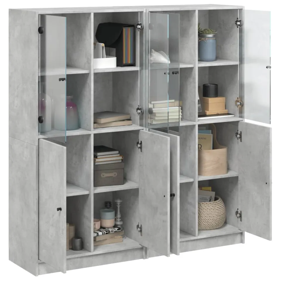 vidaXL Boekenkast met deuren 136x37x142 cm bewerkt hout betongrijs grijs, foto 3